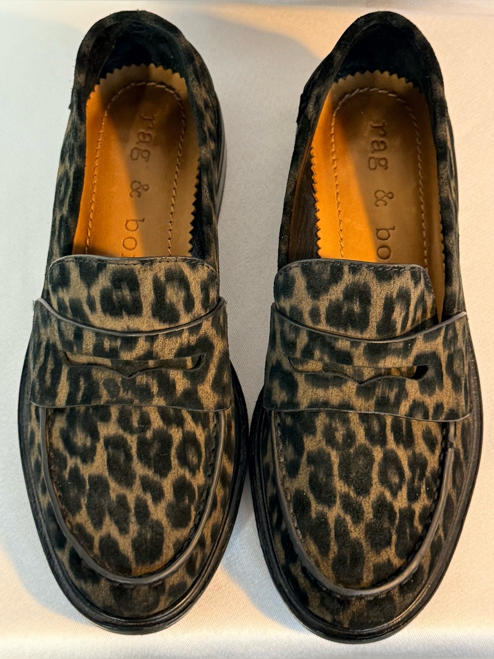rag & bone Carter Leopard Calf Hair Penny Loafers 7.5